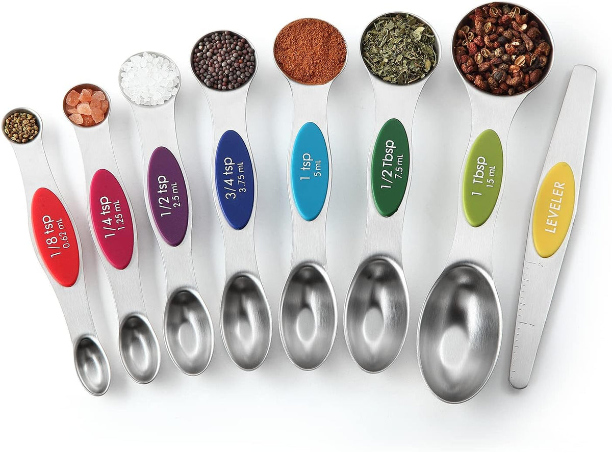 Spring Chef Magnetic Measuring Spoons Set of 8 for Kitchen, Multicolor
