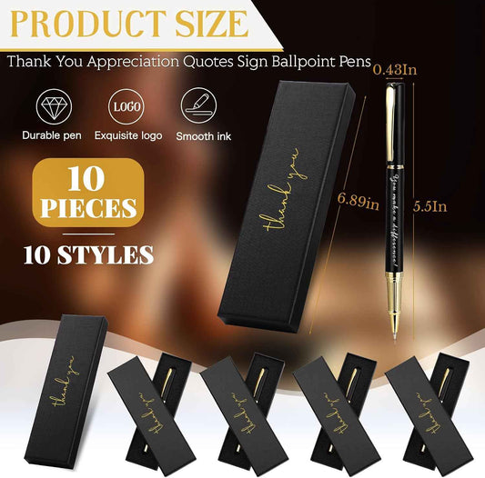 PerKoop 10 Sets Thank You Gifts, Appreciation Pens with Boxes for Men Women | Inspirational Pens Bulk, Employee Coworker Appreciation Party Favors, Back to School Gifts for Teachers, Office Supplies
