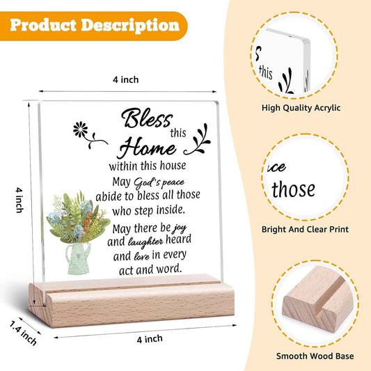 New Home Desk Decorative Sign Homes Decor House Warming Gifts for New Homeowners First Home Gift for Couple Women First Apartment Keepsake Moving In Acrylic Sign With Wooden Stand for Desk Table Shelf