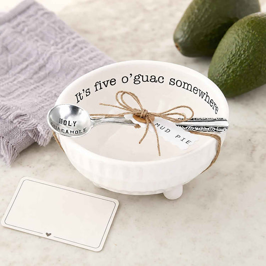 Mud Pie 4851076 Guacamole Serving Dish Set, White | White Ceramic Serving Dish for Dip, Salsa, Avocado, Mexican Entertaining, Guacamole Serving Bowl