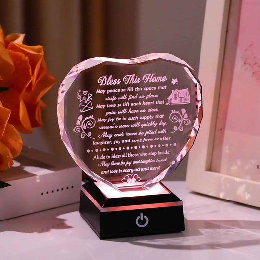Arikyrist House Warming Gifts New Home Crystal Plaque with LED Light Base | Meaningful Bless This Home Keepsake, New Home Gift Ideas, for Family Friends Couples, Housewarming Decor for Home Tabletop