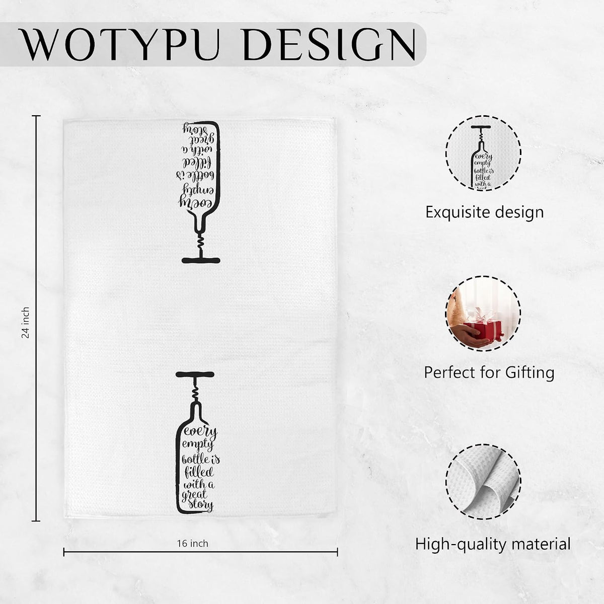 Funny Wine Kitchen Towels, Wine Lover Gifts Dish Tea Towels for Dining Room, Hostess Gifts for Women Decorative Hand Towel, Funny Kitchen Decor, 16x24 Inch