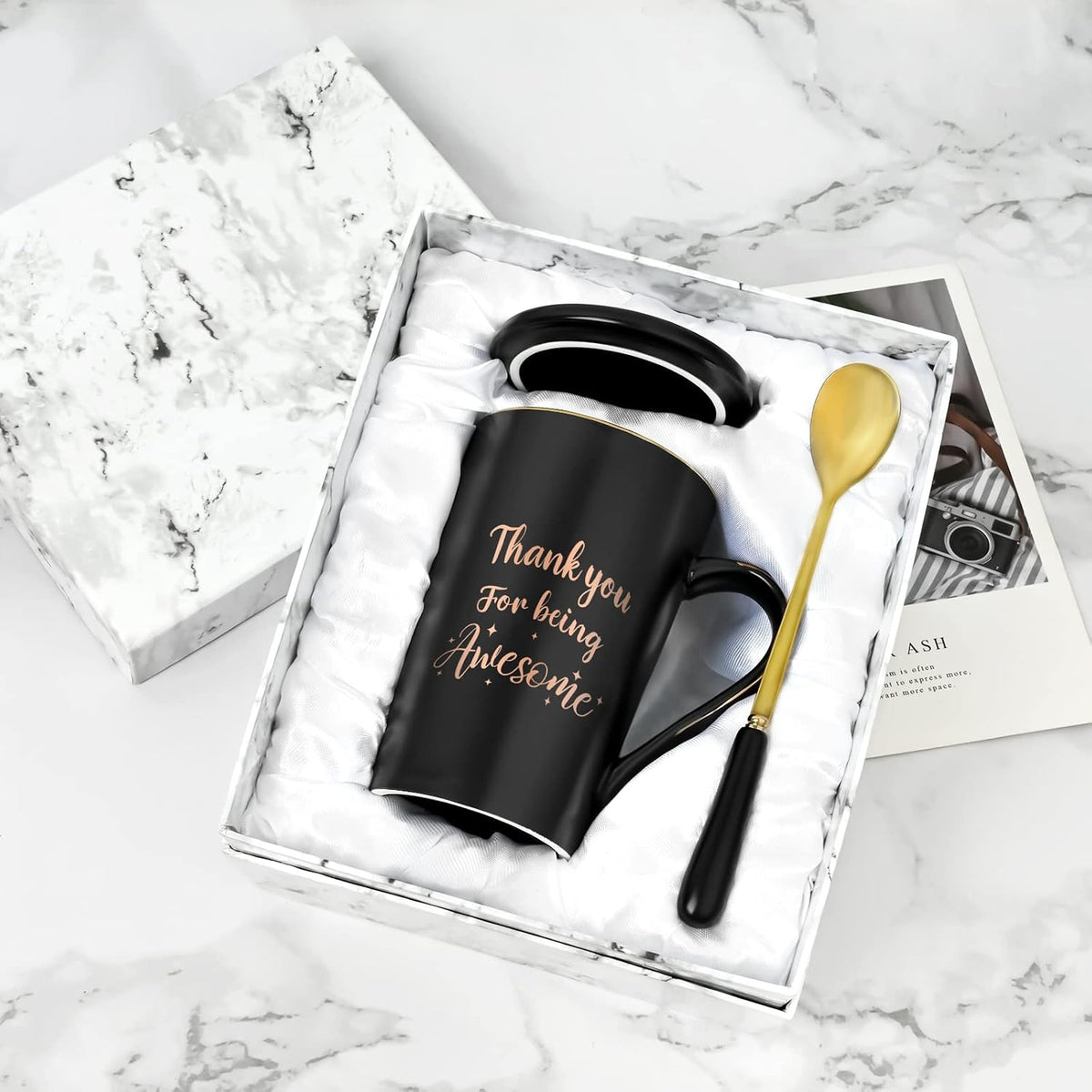 YHRJWN Thank You Gifts for Men Women, Thank You for Being Awesome Coffee Mug, Christmas Appreciation Gifts for Friends Coworkers Employees Teachers Nurse, 14 Oz Black