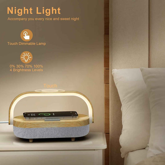 Nightstand Lamp with Wireless Charger,4 in 1 Touch Bedside Lamp Bluetooth Speaker,Portable Dimmable LED Night Light,Corporate Gifts Premium for Employees Clients,Birthday Gifts Women Wife Friend