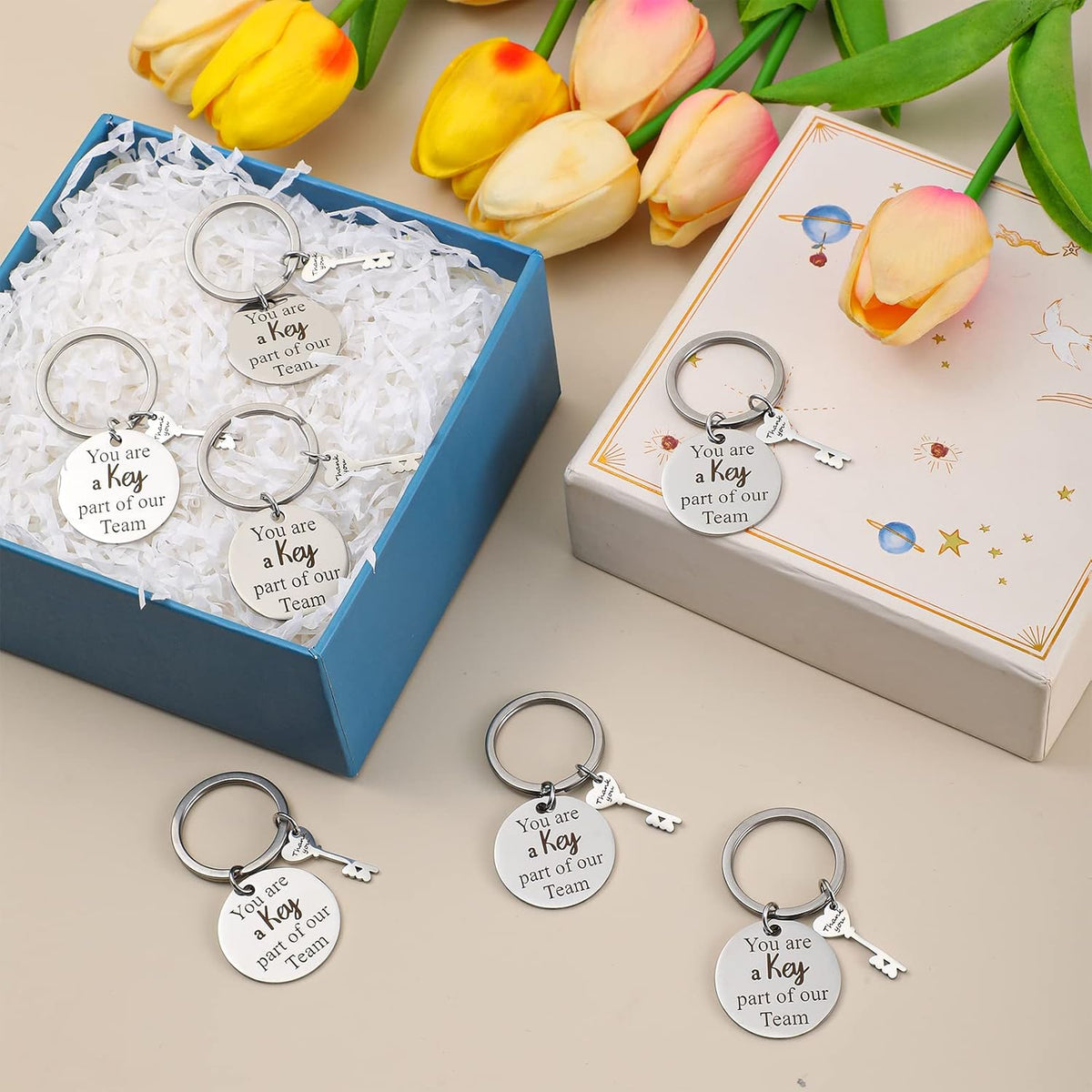 Junkin 20 Pcs Team Gifts for Employees Appreciation Gifts Bulk Thank You Keychain for Women Men Office Staff Group Coworkers