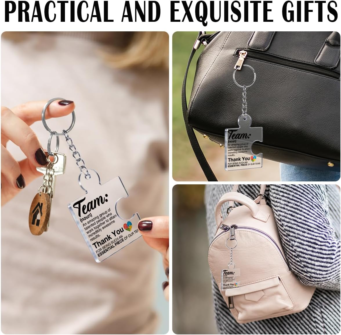 Team Appreciation Gifts Bulk Thank You Keychains for Coworkers | Gift Set for Employee, Staff, Teachers, Teamwork Puzzle Piece Keyring, Acrylic