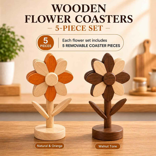 Sunflower Trivets for Hot Dishes, 5Pc Wooden Tree Trivet Stand Set | Flippable wooden sunflower petals expand 5.5 to 6.69 in - trivet & coaster in one, doubles as countertop decor