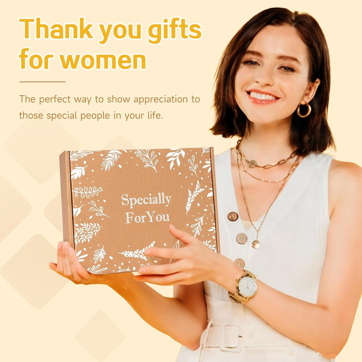 Thank You Gifts for Women, Appreciation Gift Box for Coworkers, Teachers, Nurses, Employee Appreciation Gifts w/ Notebook, Candle, Socks, Relaxation Thank You Spa Gift, Brown