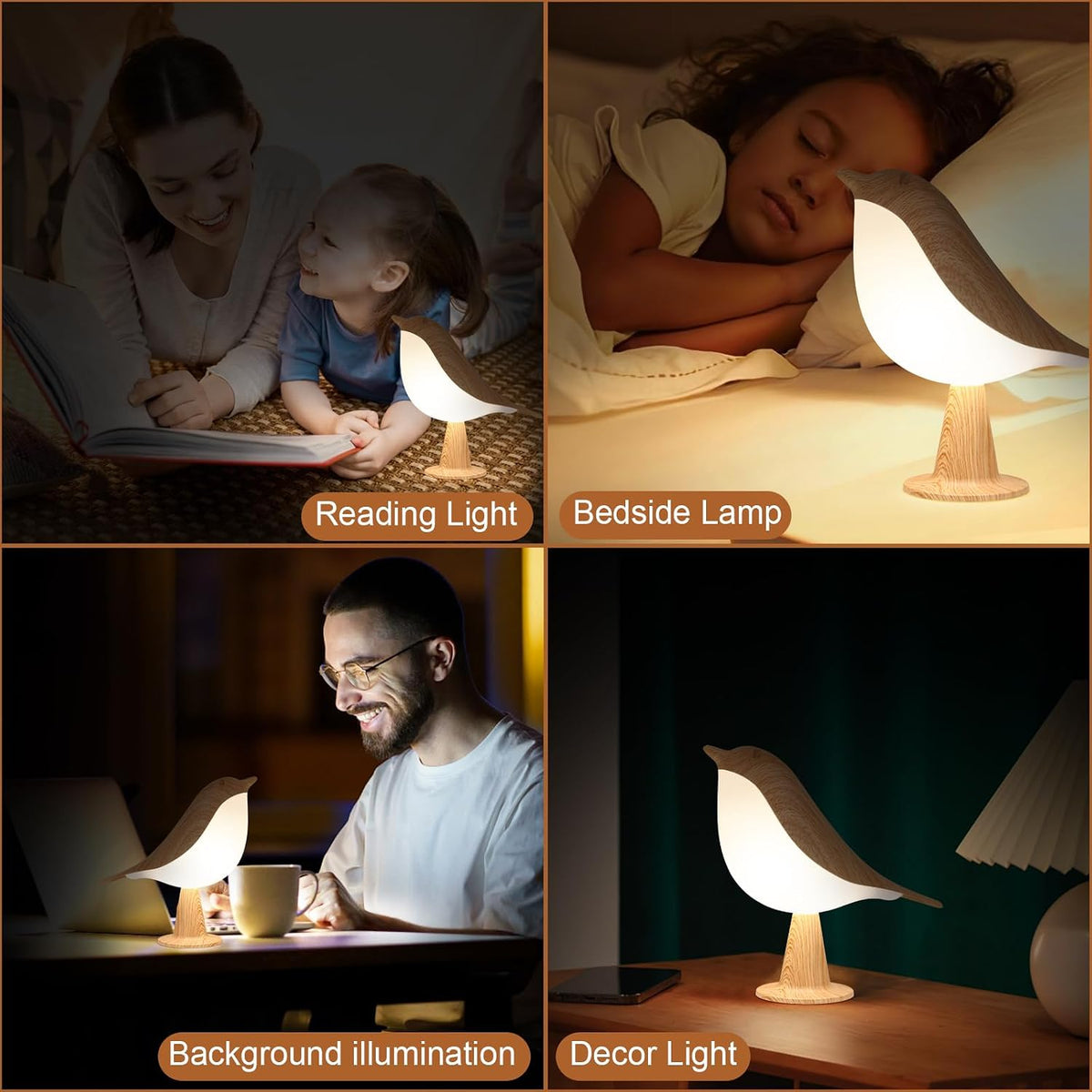 VoMii Bird Desk Lamp, Small Table Lamp Cordless Touch Dimmable Night Light with 3 Color Temperature, Rechargeable Decorative Lamps for Bedroom Bedside Nightstand, Desk Decor, Bird Gifts