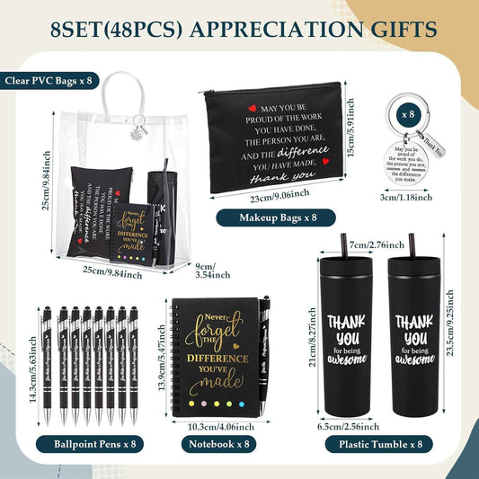 Funnymoom 48 Pcs/8 Sets Employee Appreciation Gifts 8 Thank You for Being Awesome Tumblers 8 Notebooks 8 Ballpoint Pen 8 Makeup Bags 8 Keychain 8 Bag for Women Men Coworker Teacher(Black)