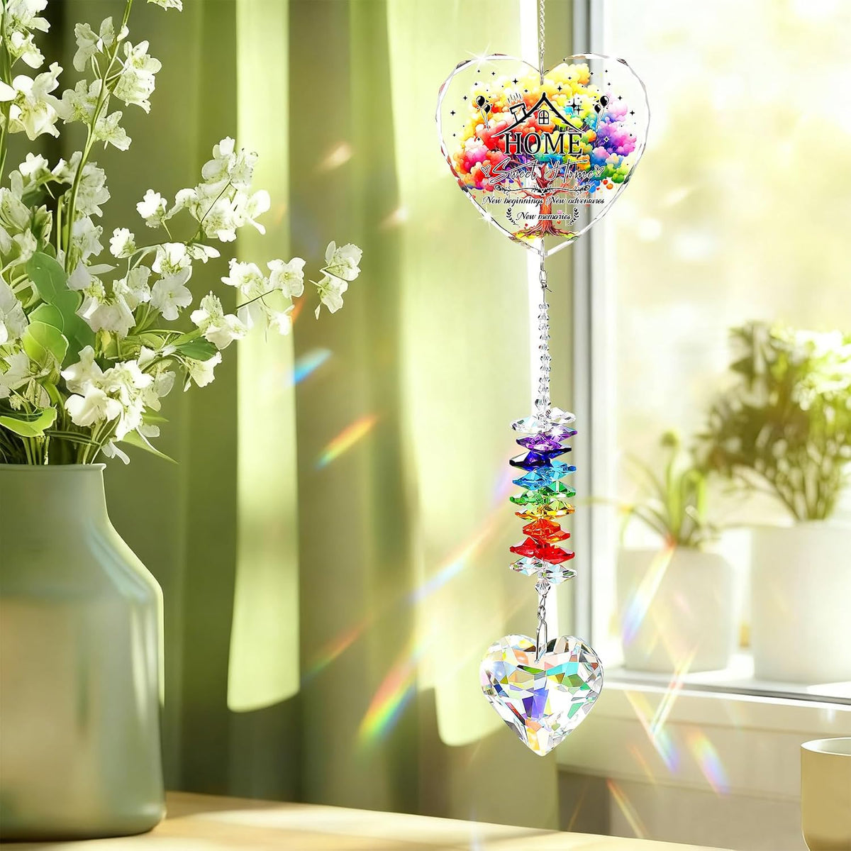 Ornalrist Housewarming Gifts New Home for Family Couples Glass Suncatcher | Unique House Warming Gifts Ideas for Him Her, Crystal Hanging Heart Rainbow Maker Keepsake, Home Garden Decor