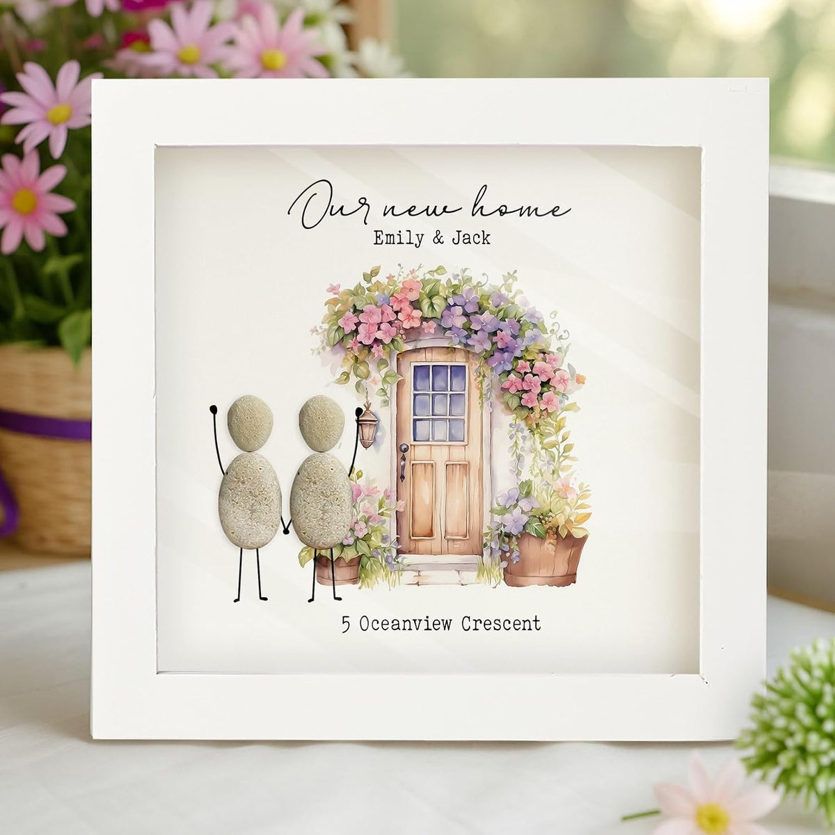 Personalized New Home Gift for Couple, Custom Pebble Art Frame with Home Address, Handmade Housewarming Gift, Rustic Decor Wall Art, First Christmas in New House Sign for Homeowners