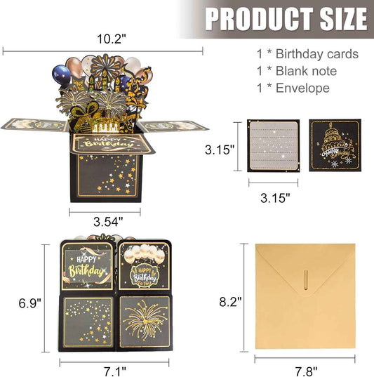 Surprise Pop Up Happy Birthday Cards, Lovely 3D Birthday Card(Black) | Unique Card for Adults and Kids with Envelopes, Handmade Foldable Greeting Cards for Daughter, Son, Mom, Dad, Friend