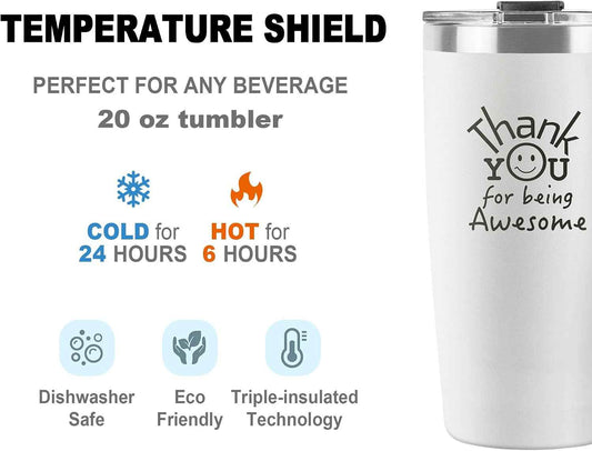 DLOCCOLD Thank You for Being Awesome Tumbler - Valentine's Day Gift, Appreciation for Employees, Coworkers, Teachers, Friends - Administrative Day Gift - White