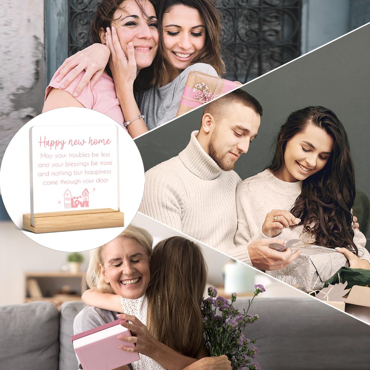 House Warming Gifts New Home Housewarming Gifts for Women Men | New Home New House New Apartment Gift for Homeowners Couple, Happy New Home Acrylic Plaque Sign Desk Decor