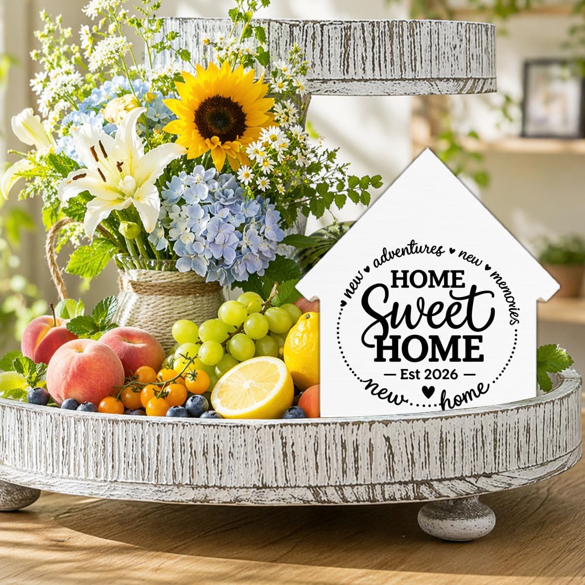2026 Housewarming Gifts New Home Gift Ideas Wooden Sign, Sweet Home House Shaped Block Sign, House Warming Decor for Living Room Desk Table Shelf