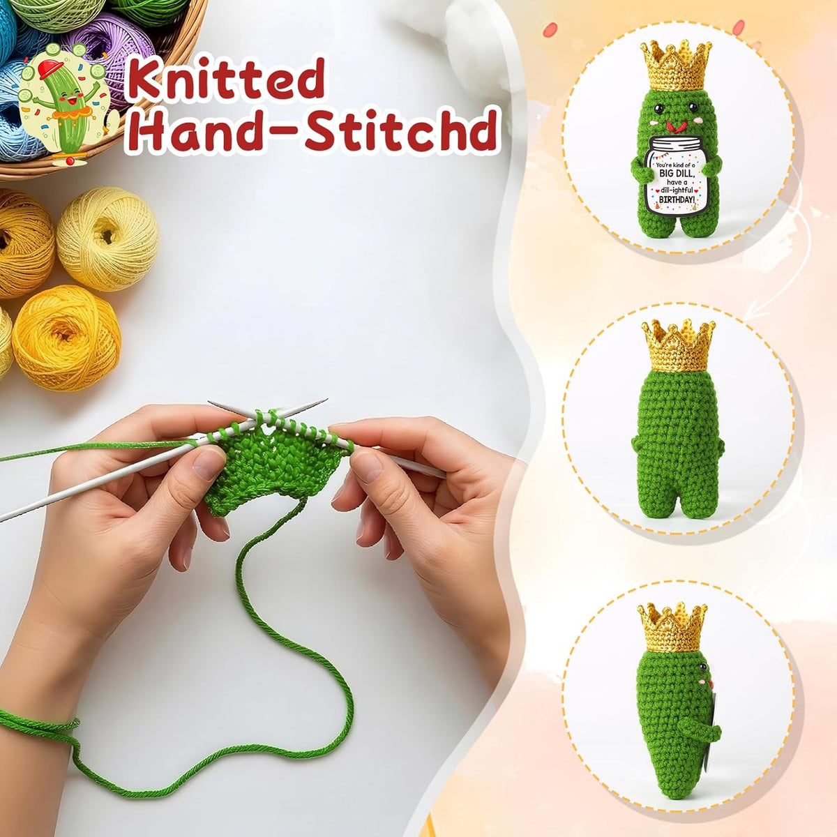 Birthday Gifts for Women Men Birthday Card Decor Handmade Crochet Pickle | Funny Birthday Pickle Gifts Happy Birthday Decorations for Him Her Wife Husband Girlfriend Mom Dad Sister Daughter Son