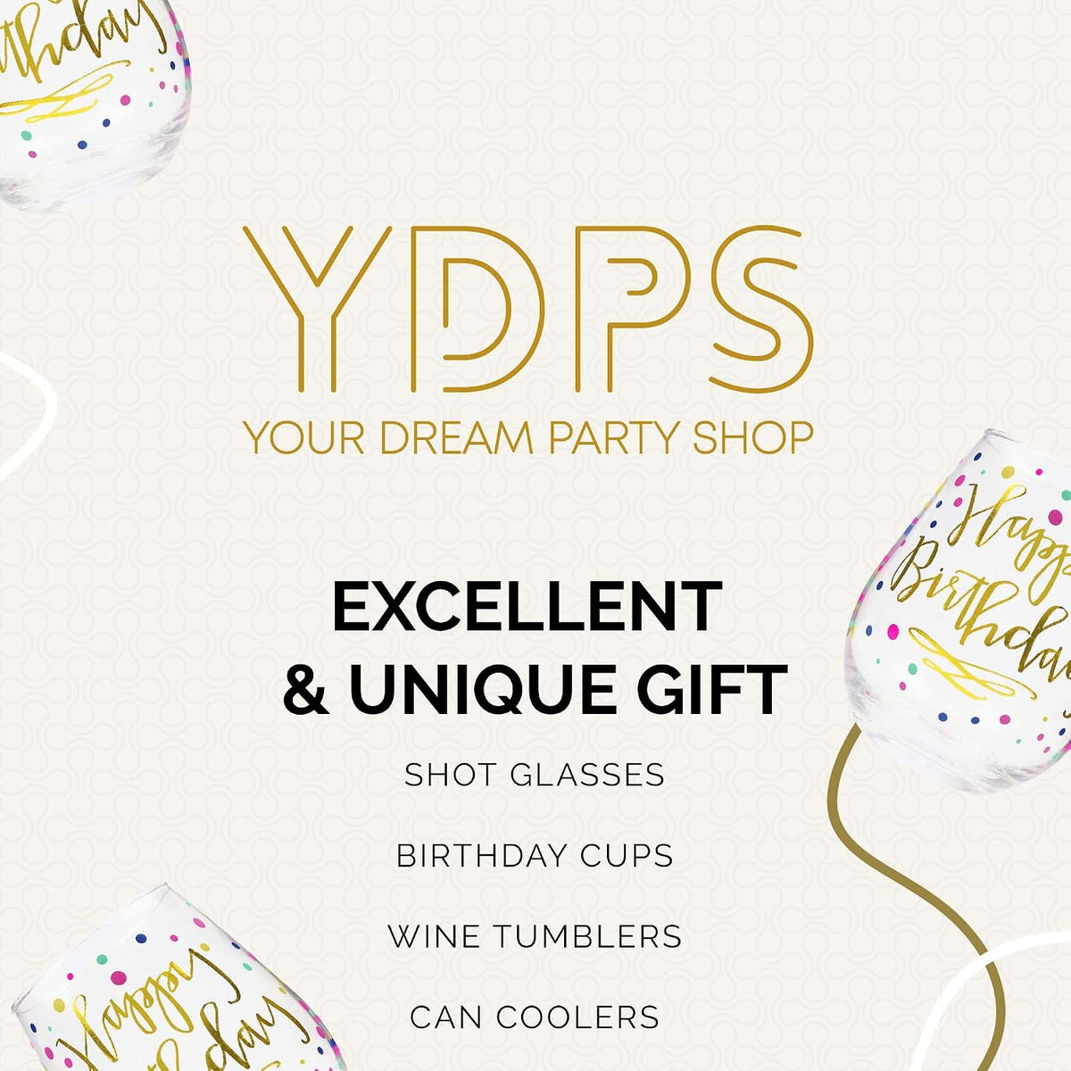 Happy Birthday Wine Glass For Women, 22oz Stemless with Gold Confetti Print - Gift for Adults, Happy Birthday Cups For Her - Gifts For Women - Ideal for 21st, 30th, 40th and 50th Birthdays