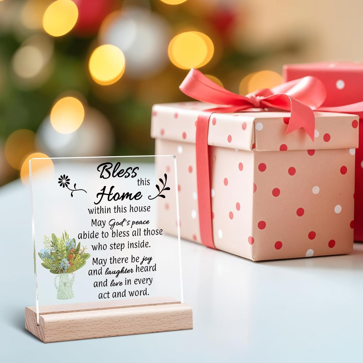 New Home Desk Decorative Sign Homes Decor House Warming Gifts for New Homeowners First Home Gift for Couple Women First Apartment Keepsake Moving In Acrylic Sign With Wooden Stand for Desk Table Shelf