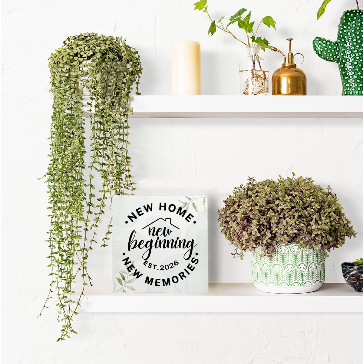 HTBIG House warming Gifts New home, Best Housewarming gifts 2026, Home sweet Home sign, Funny New Home New Memories Ideas Wooden Box Sign Home Living Room Shelf Desk Decoration Gifts 5x5 IN White