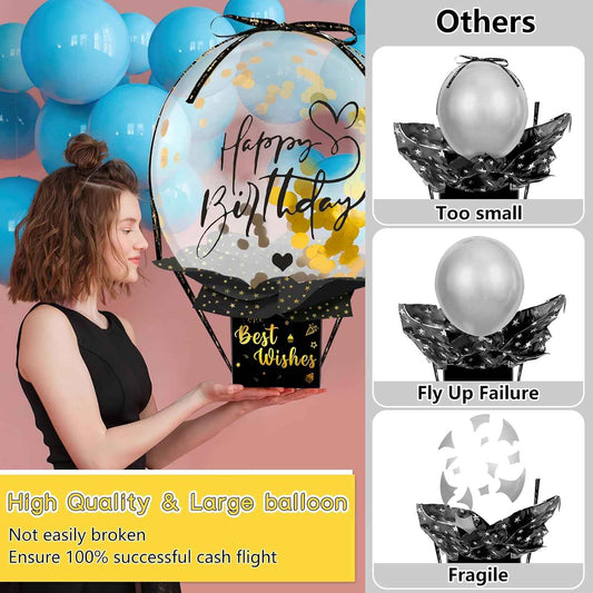 UQM Birthday Money Box for Cash Gift Pull, Funny Pull Money Balloon Box | Happy Birthday Surprise Set, Birthday Gifts for Women Men Best Friend Girlfriend Wife Sister
