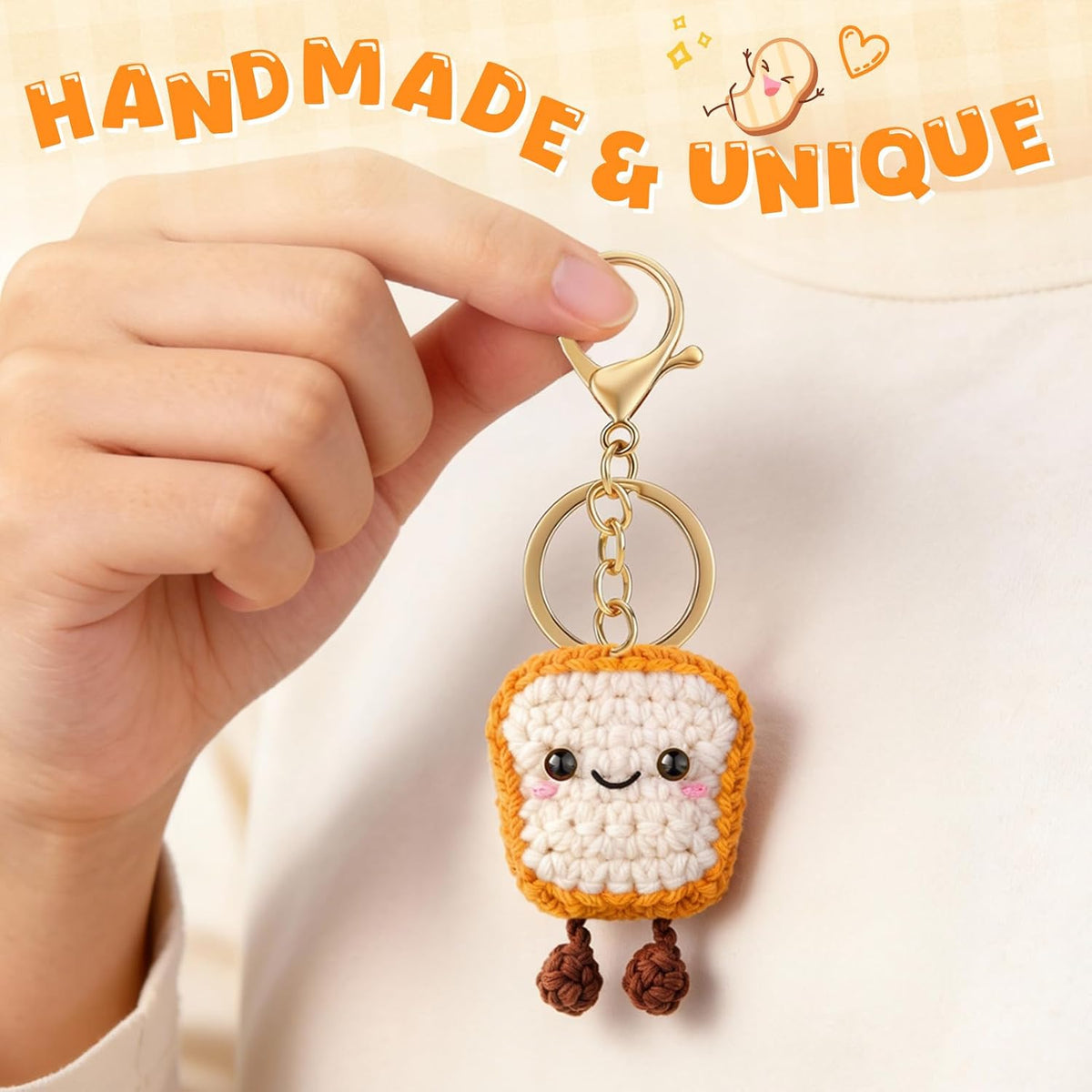 Qallicon Handmade Crochet Toast Keychain, Funny Gift for Retirement New Home Graduation, Birthday Gifts for 18th 21st 50th