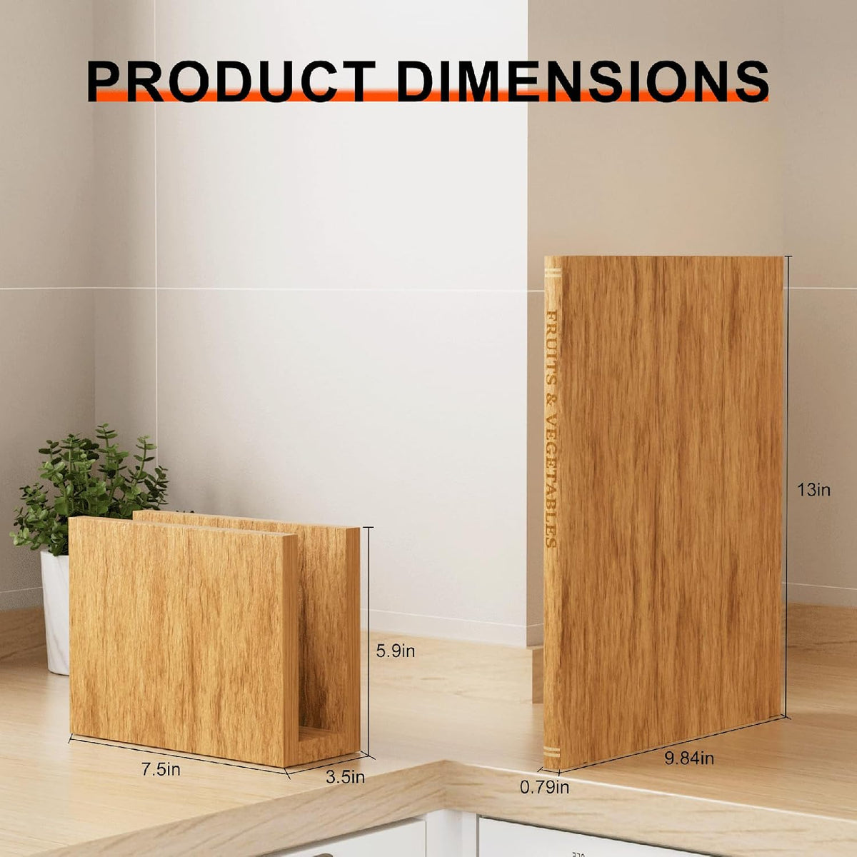 Book Cutting Board Set of 3, Wooden Boards That Look Like Books | Labeled for meat, fish, cheese, bread, fruits and vegetables; upright stand saves space for kitchen display and gifting.
