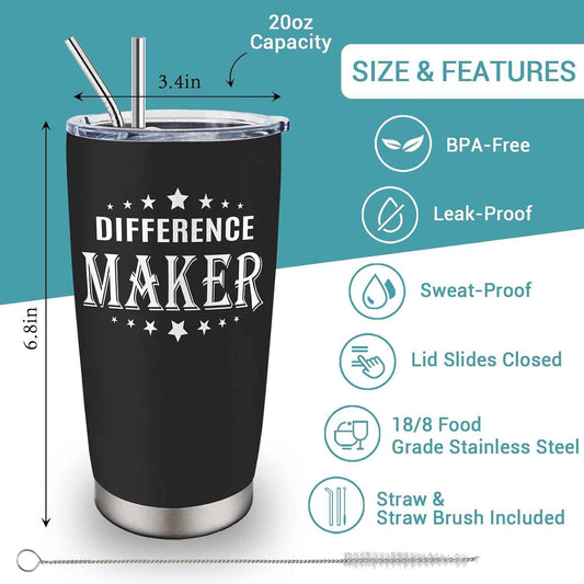Difference Maker Tumbler 20oz, Thank You Gifts for Men Women | Employee Appreciation Gift, Work Anniversary, Farewell, Christmas, Birthday Gift for Coworkers, Teacher, Nurses, Boss