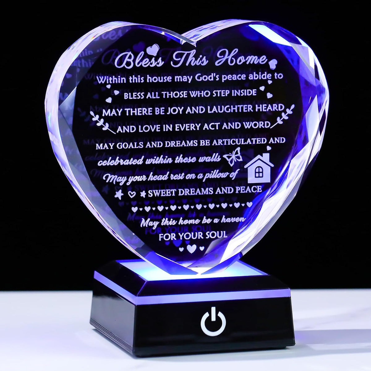 Arikyrist House Warming Gifts New Home Crystal Heart Keepsake with LED Base Housewarming Gifts for Women Men House Warming Gifts Couple Presents Home Blessing Warm Gift New Apartment