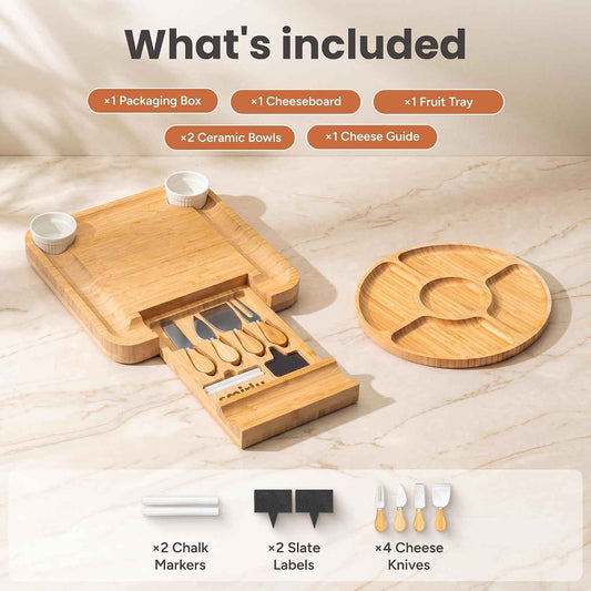 SMIRLY Charcuterie Board Set with Serving Accessories, Bamboo | Housewarming, Wedding, Bridal Shower and Birthday Gift for Women, Ideal for Movie Nights, Entertaining and Family Gatherings