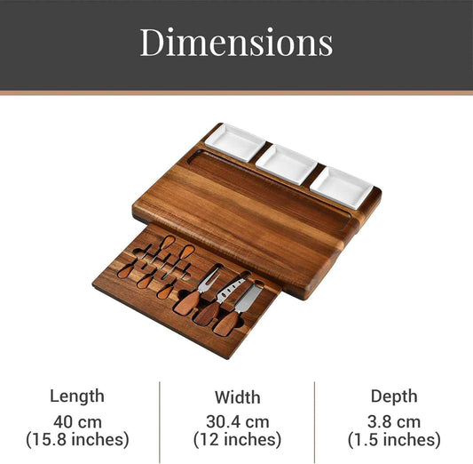 Shanik Large Acacia Wood Charcuterie Board Set with 3 Removable Ceramic Bowls & Serving Utensils - Housewarming, Wedding, Bridal Shower, Home and Kitchen, New Home Gift Ideas for Women, Gifts