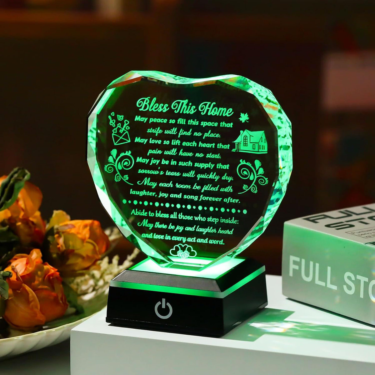 Arikyrist House Warming Gifts New Home Crystal Plaque with LED Light Base | Meaningful Bless This Home Keepsake, New Home Gift Ideas, for Family Friends Couples, Housewarming Decor for Home Tabletop