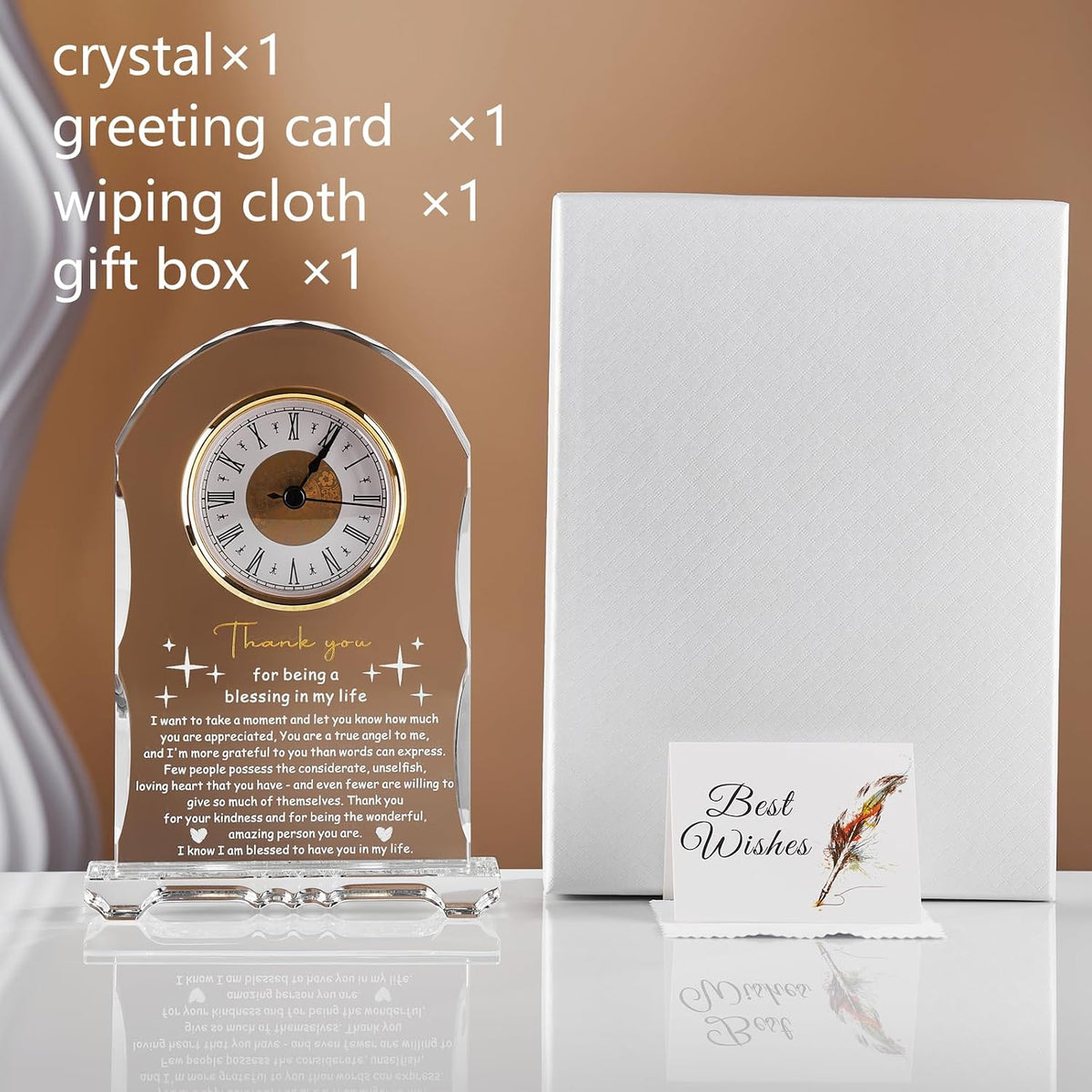 Thank You Gifts for Women Men Crystal Clock, Appreciation Clock Gift for Coworkers Friends Teachers, Inspirational Presents for Family Office Desk Clock Decor