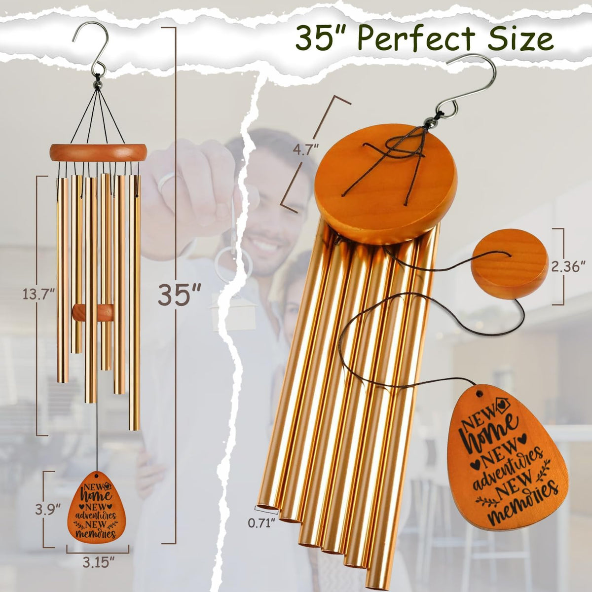 House Warming Gifts New Home 35" Wind Chimes Gift Ideas for Men Women Housewarming Gifts New Home