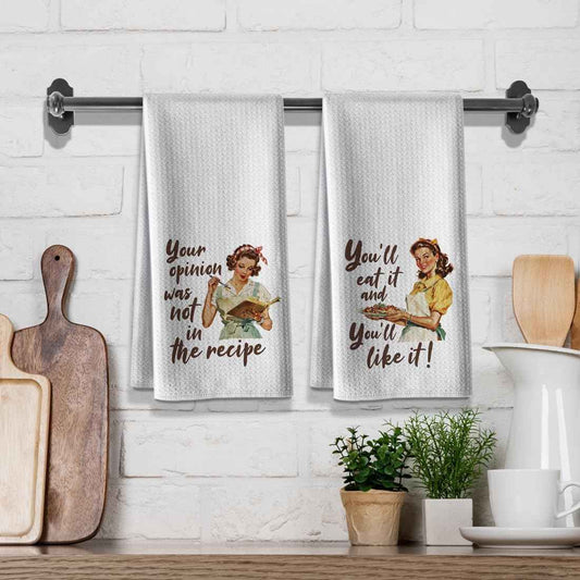 Recipe Kitchen Towels,Funny Saying Dish Towels,Sweet Housewarming Gifts, 16*24,2Pack,Cute Wash Cloths,Absorbent Microfiber Tea Bar Towel,Hilarious Hand Towels,Great Gift for Hostess New Home Mom Women