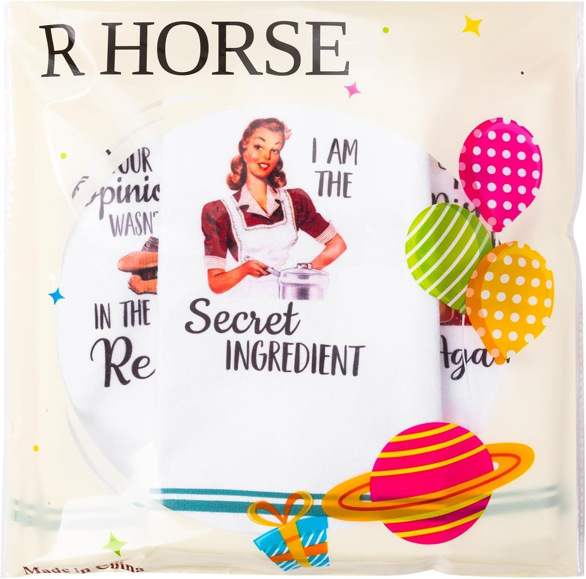 R HORSE 5 Pack Funny Joked Themed Kitchen Dish Towels | Soft Absorbent Kitchen Hand Towels, Retro Sassy Lady Hilarious Cleaning Dishcloth, Housewarming Gifts for Hostess, Mom, Women