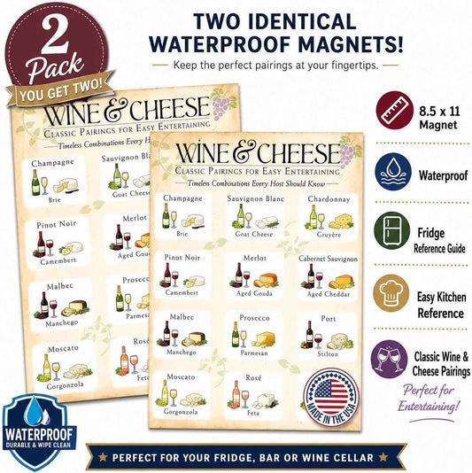 Wine and Cheese Pairing Guide Magnet 8.5x11 Entertaining Reference Chart Classic Food Combinations Kitchen Refrigerator Decor for Hosts Dinner Parties and Charcuterie Boards