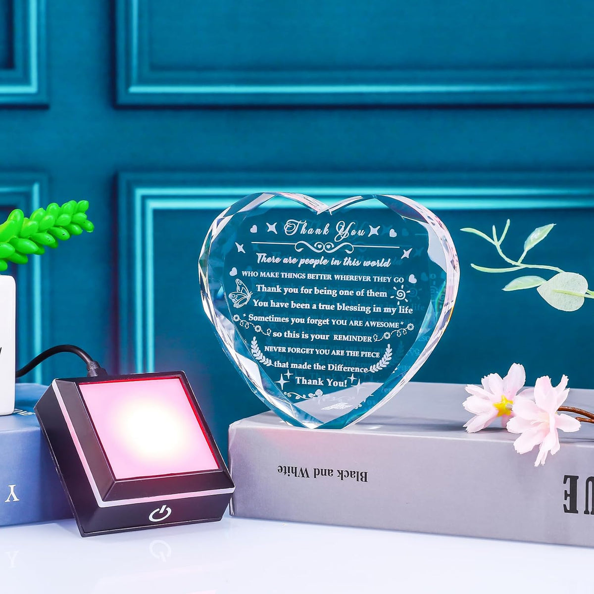 YWHL Thank You Gifts for Women Men with Colorful LED Base Appreciation Gifts for Employee Coworkers Mentor Teacher Boss Inspirational Birthday Farewell Goodbye Retirement Plaque Desk Decor