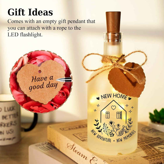 Vetbuosa Housewarming Gifts New Home - New Home Decor for Apartment, Unique Closing Gifts for New Homeowners, Glass Bottle Night Light with Warm LED, Funny First Home Gift Ideas for Women Men Friends