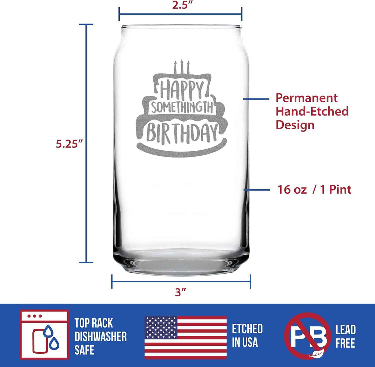 Custom Somethingth Birthday Can Pint Glass for Personalized Bday Gifts | Bevvee Customizable personalized gift ideas for men & women getting older with a sense of humor - Made.