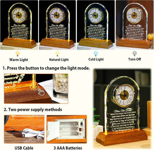 Ornalrist House Warming Gifts New Home Clock with LED Wooden Light Base | New Home Gift Ideas for Couples & Friends, Housewarming Gifts for Women Men Houseowners, Closing Gift for House Buyers