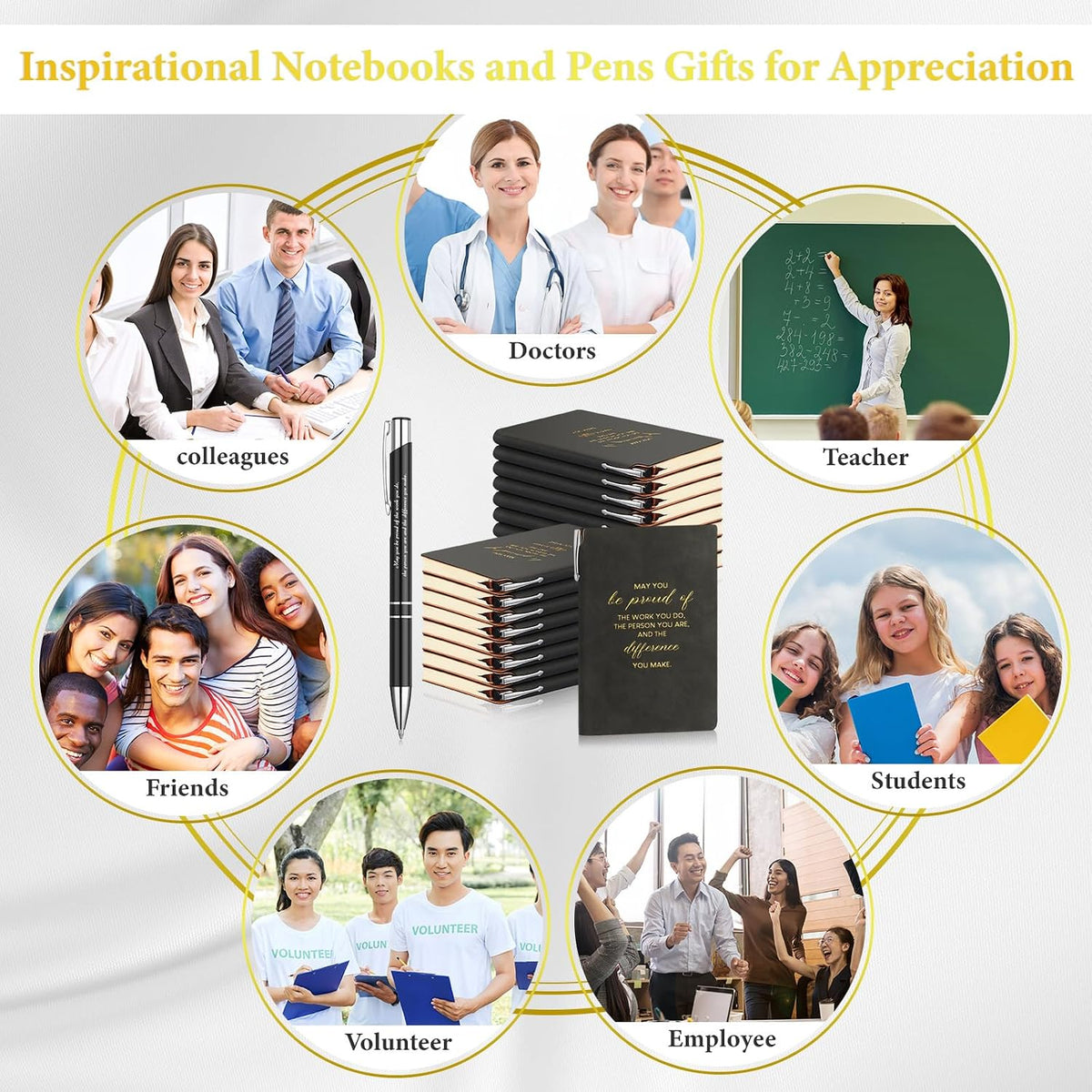 Colarr 40 Pcs Appreciation Gifts Bulk Inspirational PU Leather Notebook Journal & Pen Set Thank You Gifts for Staff, Employees, Coworkers, Nurses(Black,May You)