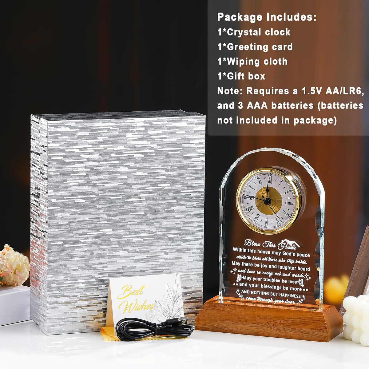 Ornalrist House Warming Gifts New Home Clock with LED Wooden Light Base | New Home Gift Ideas for Couples & Friends, Housewarming Gifts for Women Men Houseowners, Closing Gift for House Buyers