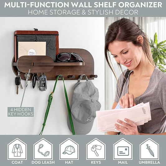 Solid Wood Wall Mail & Key Holder - Field & Blessing