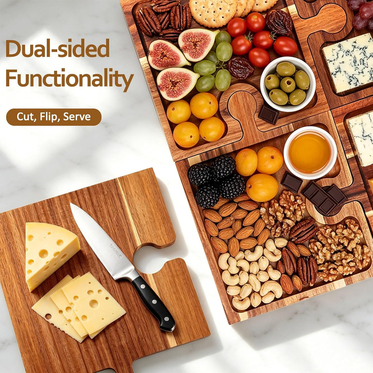 Wood Charcuterie Boards Set,Charcuterie Accessories with Magnetic Storage | Acacia Wood,9 Pack Cheese Knives with Magnetic Holder, Wine Accessories,Housewarming Gifts Hosting Entertaining Birthday