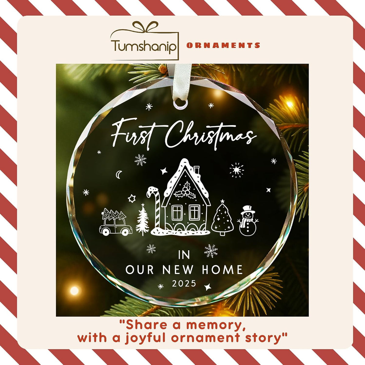 TUMSHANIP New Home Ornament 2025 - First Home Christmas Ornament 2025 - House Warming Gifts New Home - Housewarming Gift Presents for Women, Couple - New House Owners Gift Ideas - Glass Ornament