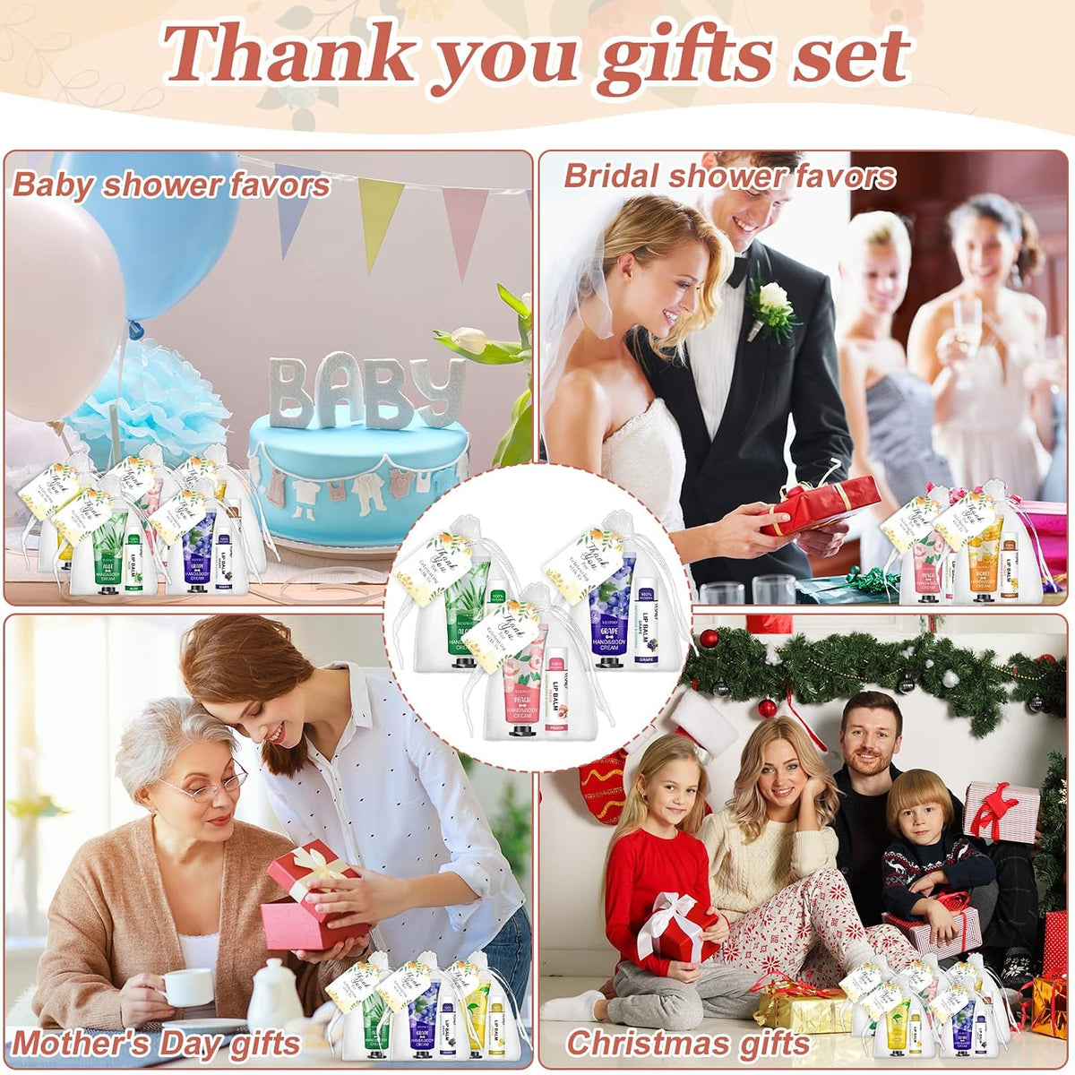 VESPRO 30 Pack Bulk Hand Cream and Bulk Lip Balm Sets, Bridesmaid Gifts, Wedding Favors for Guests with Thank You Card and Organza Bags, Birthday Gift, Teacher Appreciation Gifts and Party Favors