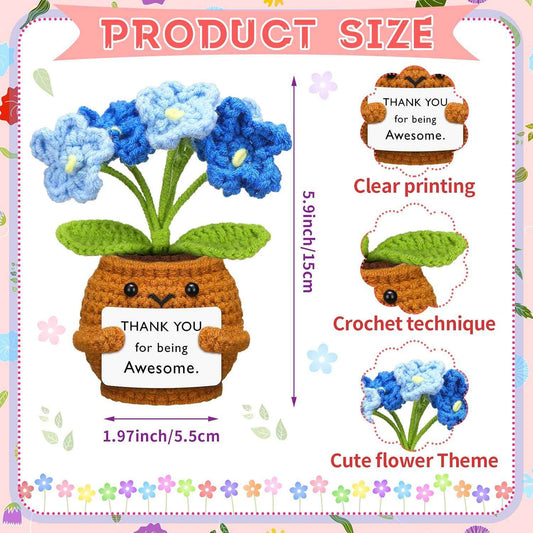 Wavwavw 3 Pcs Thank You Gifts Crochet Flower Employees Appreciation Birthday Gifts Handmade Positive Flower with Inspirational Card for Women Men Coworker Friend Office Staff Favors