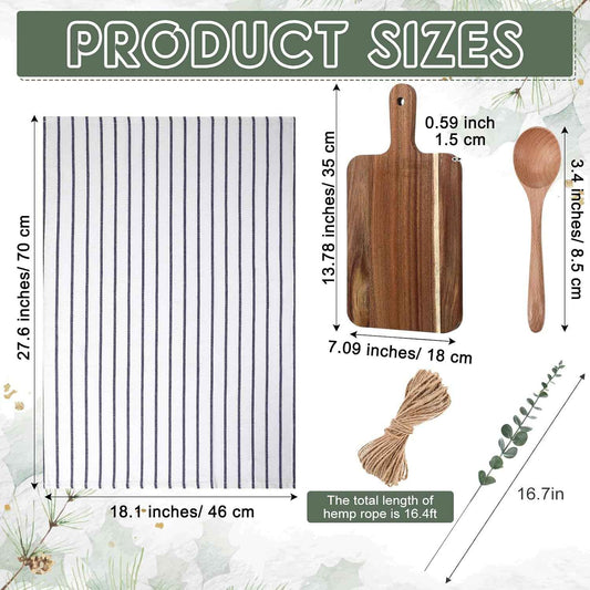 Reallnaive Housewarming Gifts New Homeowners, 4 Pcs Cutting Board Set | Wooden Spoon Eucalyptus Towel, Kitchen Essentials for Home, Farmhouse Gift for Wedding Hostess, Decorative Functional