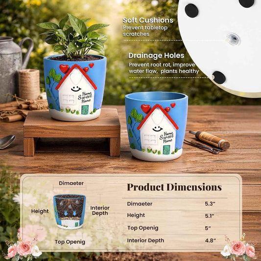 PEVOROS 5" Succulent Pots, Housewarming Gifts New Home, Resin Planter | Resin, Unique Gifts, Home Sweet Home, Indoor, Decorative Garden Planters for Windowsill, Living Room&Indoor, Garden Decor